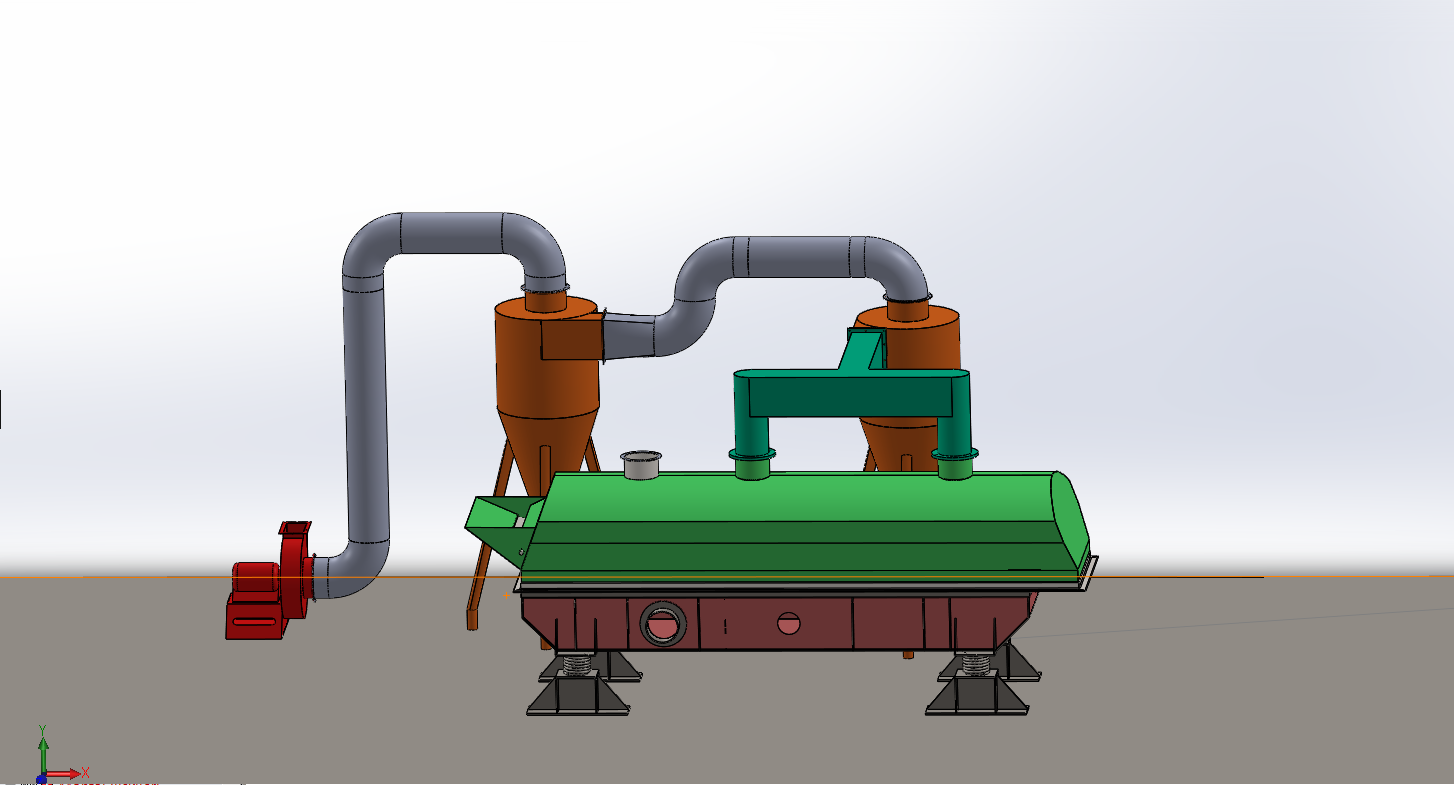 CAD model of an industrial drying machine and ducting
